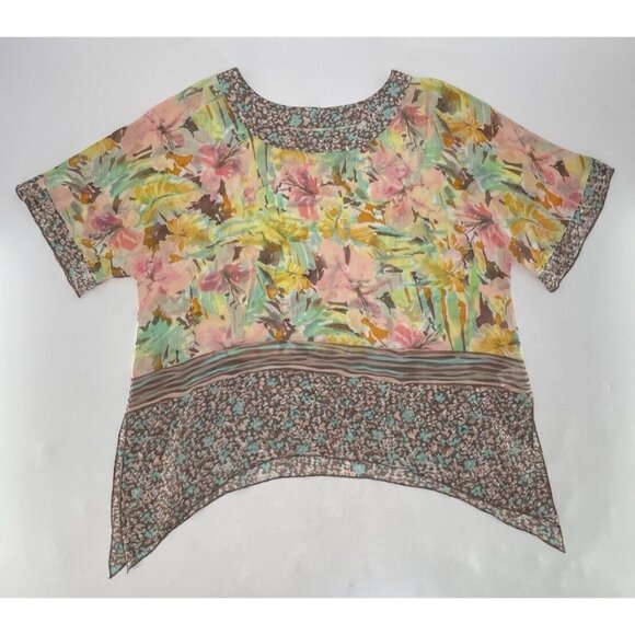 Coldwater Creek 100% Silk Asymmetrical Sheer Floral Blouse Sz S/M Fairycore Boho - Picture 3 of 12